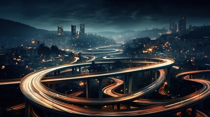 Fototapeta premium City panorama with overpasses 