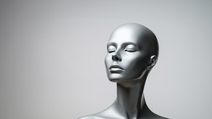 female mannequin head on a gray background