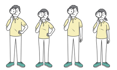 虫眼鏡を持つ介護士男女