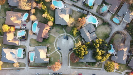 Suburban Neighborhood Cul-de-Sac Pools Vertical Aerial - obrazy, fototapety, plakaty