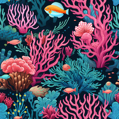 Cartoony Coral reef pattern illustration