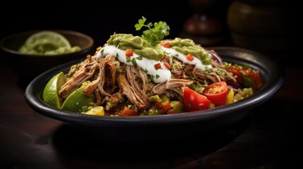 A true treat for the senses y pulled pork carnitas mingled with a medley of roasted vegetables, atop a bed of cilantrolimeinfused quinoa, all drizzled with a silky avocado crema.