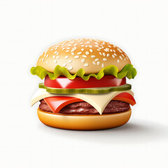 Hamburger cheese burger 3D render minimalist