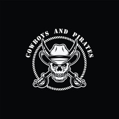 cowboys and pirates skull wearing bandana vector illustration