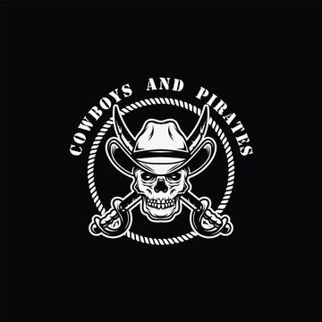 cowboys and pirates skull wearing bandana vector illustration