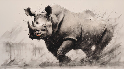 絶滅危惧種　クロサイ｜Black rhino Endangered species Generative AI