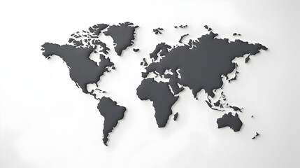 World map in dark gray or black on white isolated background