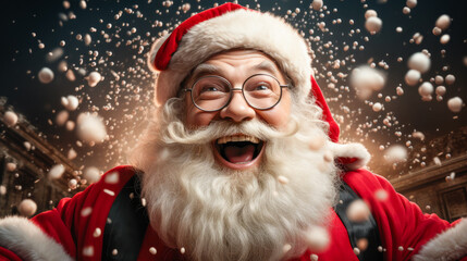 Christmas Santa Claus Happy Snow Holiday Sales Event Snowing Party Promotion - obrazy, fototapety, plakaty