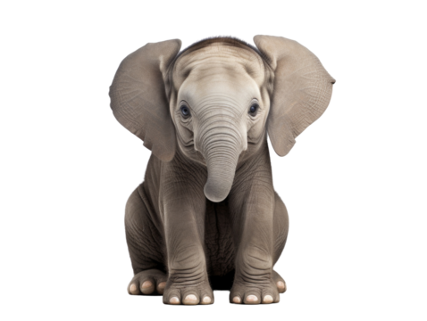 Baby elephant on isolated transparent background