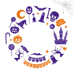 Illustration silhouette set of Halloween theme arranged in a circle