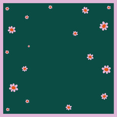 Fototapeta na wymiar fondo verde con flores y borde rosa 