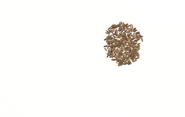 caraway seeds in a small pile isolated on a white background (close up of spices for cooking rye bread cut out) eastern european cuisine