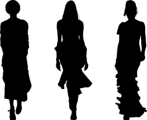 pasrela, silueta, vector, moda, modelos