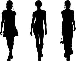 pasrela, silueta, vector, moda, modelos