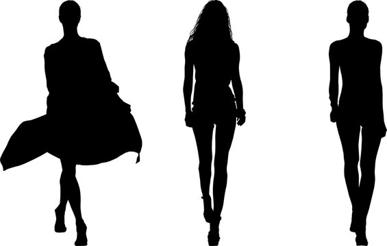 pasrela, silueta, vector, moda, modelos