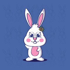 Cute Cartoon Mascot Illustration of Bunny. Easter Bunny Vector Illustration. Cute Rabbit Mascot Illustration