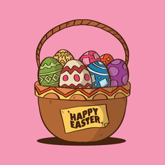 Easter eggs basket Vector Cartoon Illustration. Brown Easter eggs illustration