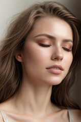 A Beautiful Woman with Brown Hair On A Gray Background