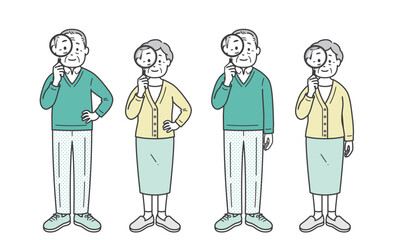 虫眼鏡を持つ高齢者男女