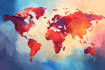 colourful red and blue map of the world