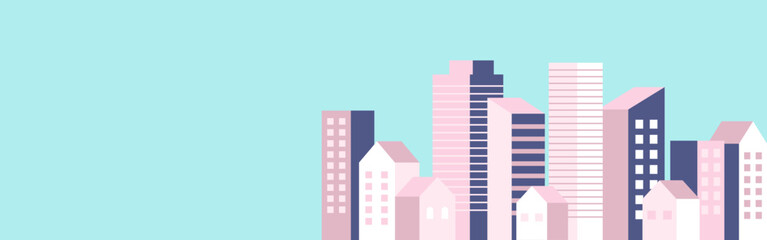 背景イラスト_ビル群_パステルカラー