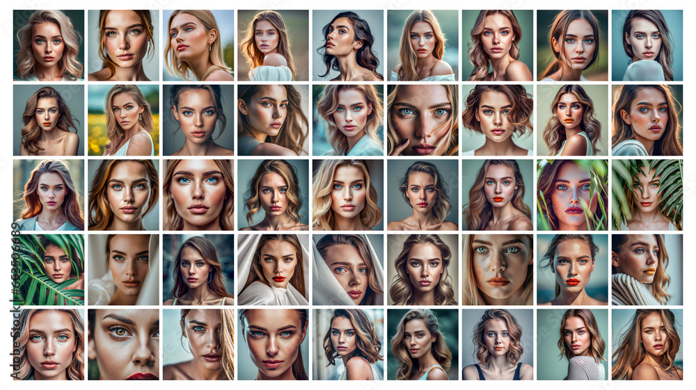 Wall mural Mega collection of 45 social media post background woman face. Used for advertising beauty salons or cosmetics