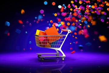 Goods,online shopping e-commerce ,Shop cart, advertising of black friday cheap cargo concept