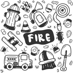 firefighter doodle coloring illustration collection equipment