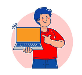 Cartoon Man holding a laptop