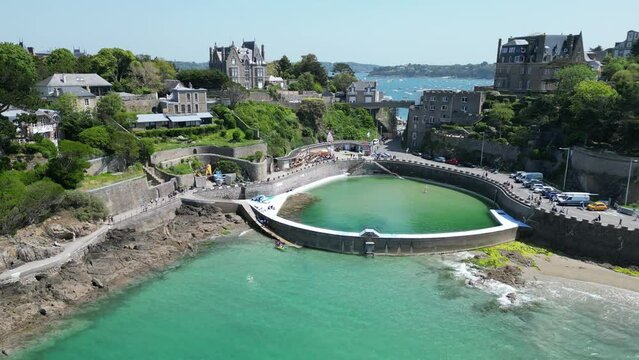 Saltwater swimming pool Dinard Brittany France drone,aerial