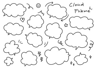 手書きの雲型の吹き出しセット、ベクター素材