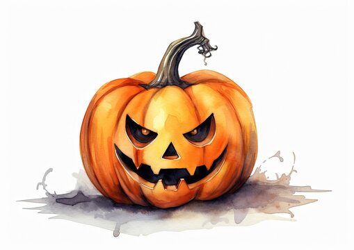 Jack-o-lantern on an isolated white background for halloween. Painted watercolor illustration