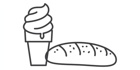 Bread and ice cream flat icon, Junk Food Icon vector illustration in simple line art design isolated on white background. Flat style of fast food icon,