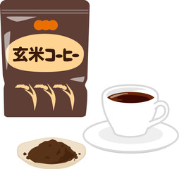 袋入りの玄米コーヒーとコーヒーカップ