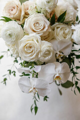 White Bride Bouquet with White Orchids and Roses