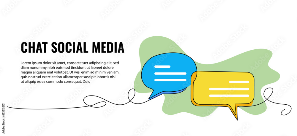 Poster vector illustration of speech bubble. modern flat in continuous line style.