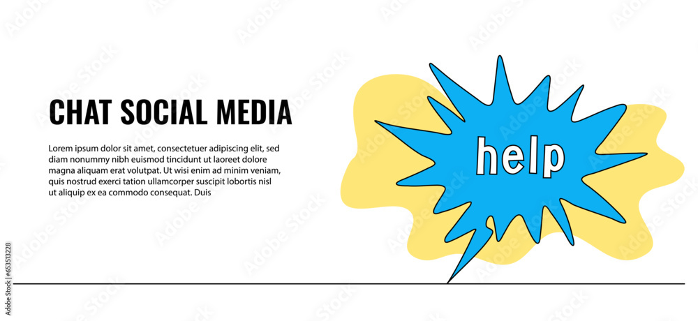 Poster vector illustration of word stickers helps in speech bubbles. modern flat in continuous line style.