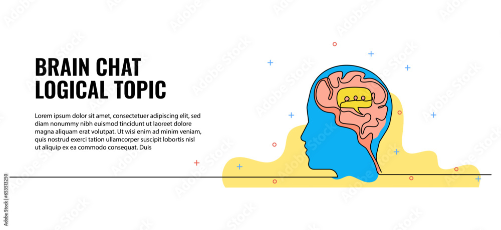 Poster vector illustration of speech bubbles in the man brain. modern flat in continuous line style.