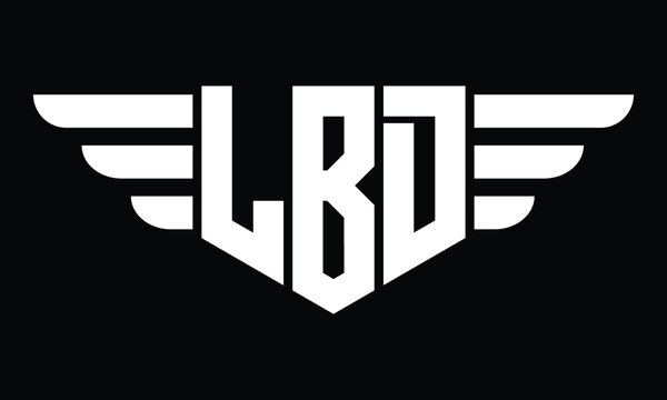 LBD three letter logo, creative wings shape logo design vector template. letter mark, word mark, monogram symbol on black & white.