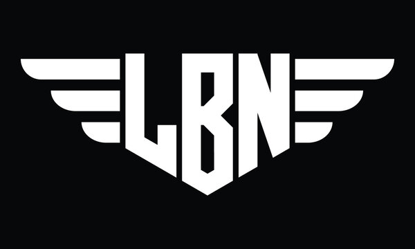 LBN three letter logo, creative wings shape logo design vector template. letter mark, word mark, monogram symbol on black & white.