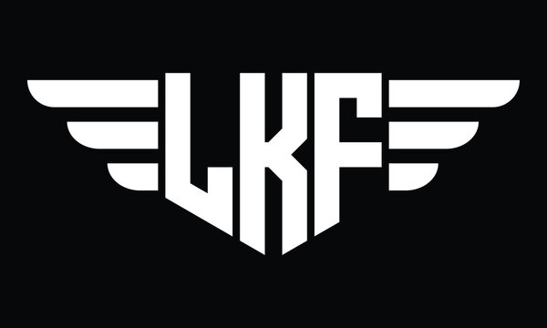 LKF three letter logo, creative wings shape logo design vector template. letter mark, word mark, monogram symbol on black & white.