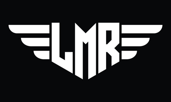 LMR three letter logo, creative wings shape logo design vector template. letter mark, word mark, monogram symbol on black & white.