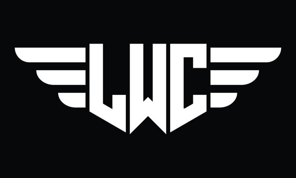 LWC three letter logo, creative wings shape logo design vector template. letter mark, word mark, monogram symbol on black & white.