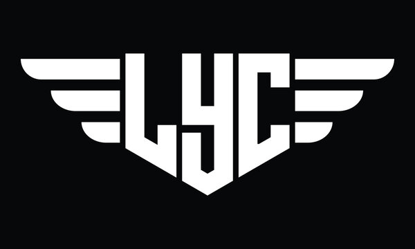 LYC three letter logo, creative wings shape logo design vector template. letter mark, word mark, monogram symbol on black & white.