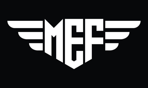 MEF three letter logo, creative wings shape logo design vector template. letter mark, word mark, monogram symbol on black & white.