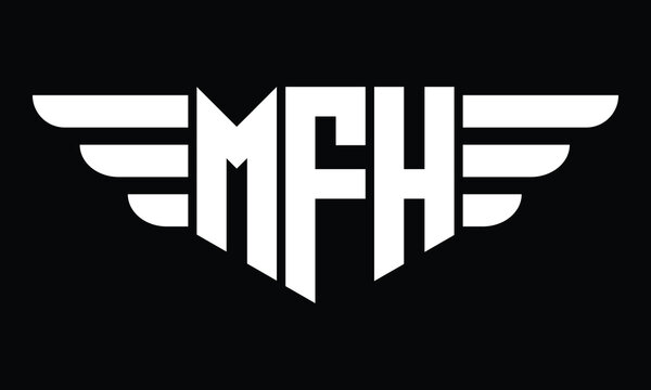 MFH three letter logo, creative wings shape logo design vector template. letter mark, word mark, monogram symbol on black & white.