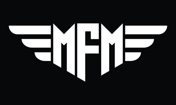 MFM three letter logo, creative wings shape logo design vector template. letter mark, word mark, monogram symbol on black & white.