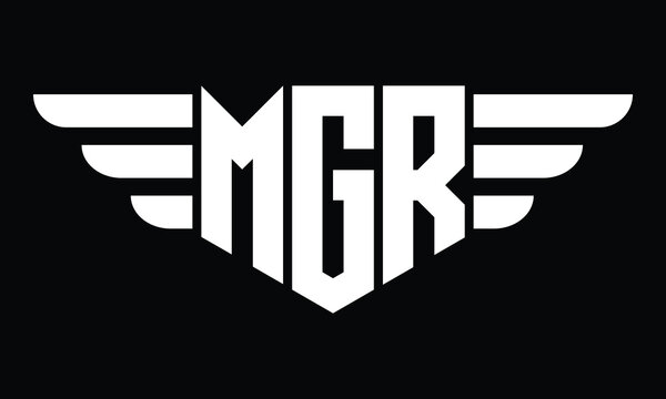 MGR three letter logo, creative wings shape logo design vector template. letter mark, word mark, monogram symbol on black & white.