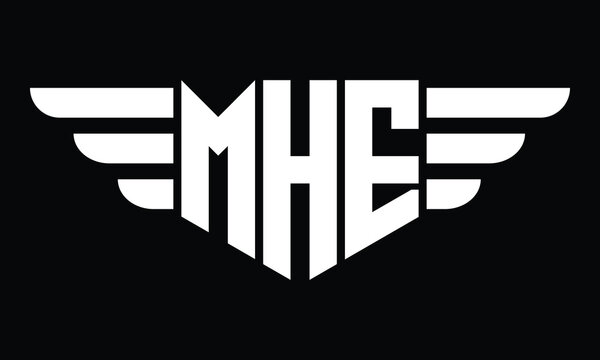 MHE three letter logo, creative wings shape logo design vector template. letter mark, word mark, monogram symbol on black & white.