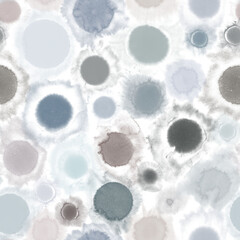 Watercolor seamless pattern, wall art painting abstract art or print, hand drawn background or texture, paint round or circles splashes, neutral light pale blue  wallpaper or gift wrapping paper	